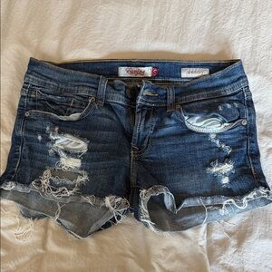 eunina Distressed Dark Blue Denim Cutoff Shorts